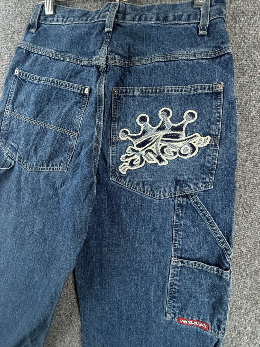 VTG JNCO Crown Jeans Denim Y2K Blue Embroidered Carpenter Cotton ACTL 30X29